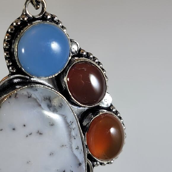 Gemstone Pendant Necklace – Opal, Carnelian & Chalcedony + 20" Silver Chain - Picture 3 of 10